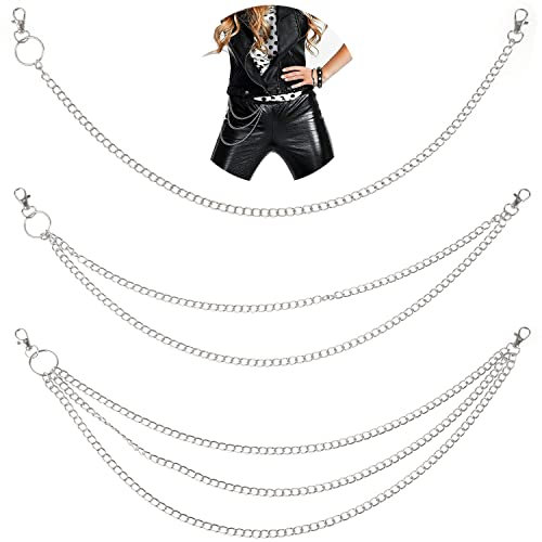 ZDNT 3 Stück Hosen Kette Hip Hop Hosen Kette Hip Hop Taillenkette 1/2/3 Schichten Jeans Rock Kette Jeans Geldbörse Kette für Jeans Hosen Taillengürtel Hosenkette Hip Hop für Männer Frauen, Metall