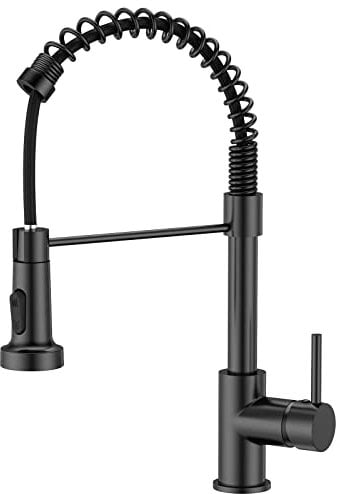 FORIOUS Black Kitchen Tap, Spring Kitchen Sink Mixer Taps, Commercial Faucet Single Handle Lever, High Arc Swivel 360 with 2 Spray Mode