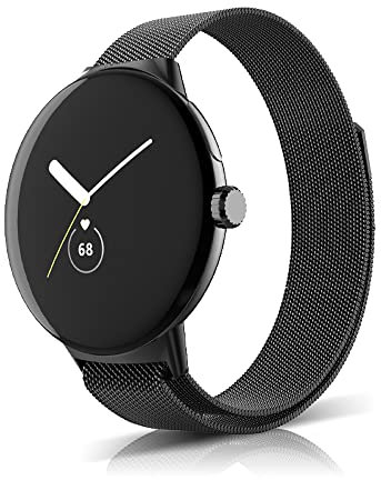 SeNool Armband für Google Pixel Watch 3 41mm / Pixel Watch 2 / Pixel Watch, Edelstahl Metall Atmungsaktiv Mesh Uhrenarmband für Google Pixel Watch 3 41mm / Pixel Watch 2 / Pixel Watch - Schwarz