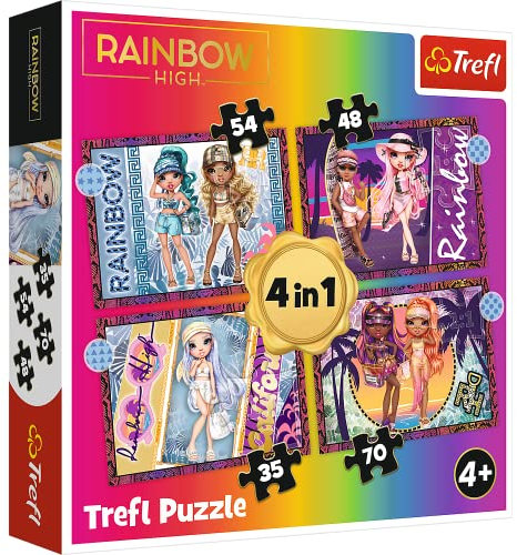Tréfl - Rainbow High, Poupées à la mode - Puzzle 4en1, 4 Puzzles, de 35 à 70 éléments - Puzzles Colorés avec des Personnages de Contes de fées Rainbow High, pour les Enfants à Partir de 4 ans