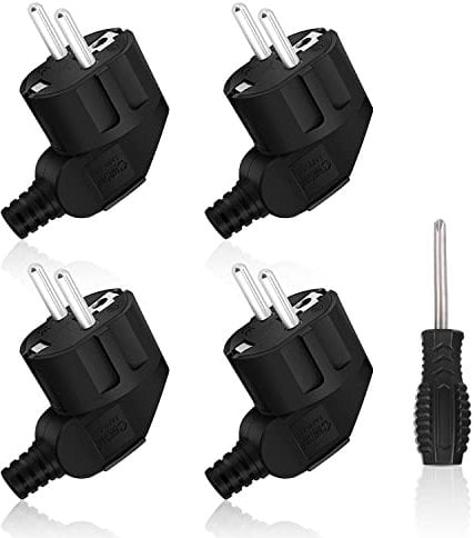 Aicharynic Schuko Stecker, 4 Stücke Schutzkontakt, Gummi Schutzkontaktstecker +1 X Schraubendreher, 250V (16A), Winkel-Stecker, IP44 Wasserdicht für Außenbereich, Schwarz