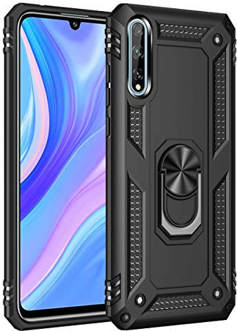 yanzi Compatible avec Huawei P Smart S/Y8P Téléphone Coque(Noir)+3D Verre Trempé[Militaire-Antichoc]-[Support] Bumper Protection Case Robuste Housse Étui pour Huawei P Smart S-2020