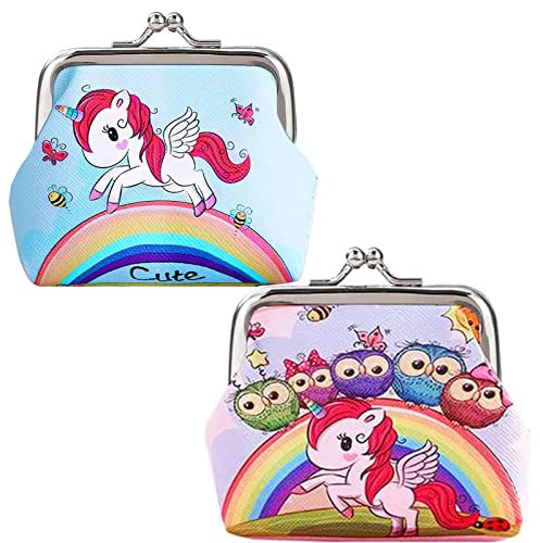 HREDZEO Einhorn Geldbörse,2 Pcs Einhorn Geldbörsen Mini Brieftasche PU Leder Mini Regenbogen Brieftasche Portable Münze Tasche Kinder Brieftasche geeignet für Kinder Geburtstag Geschenke