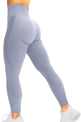 corcoar Sport Leggings Damen High Waist Seamless Hosen Gym Yoga Sport Leggings Booty Lifting Po Push Up Gym Sporthose Hellgrau L