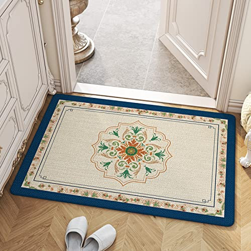 Badezimmerteppich Beige Blau Badematte rutschfest,Weiche Badteppich,Badvorleger Duschvorleger,Teppich Badezimmer Waschbar,Bad Teppich Flauschig 40×60cm