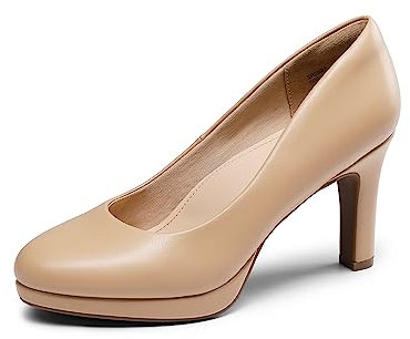 DREAM PAIRS Zapatos de Tacón Alto Vestir de Salón Cómodos para Mujer Clásicos para con Plataformas de 1cm para Trabajo Fiesta,Size 38,Desnudo-PU,SDPU2365W