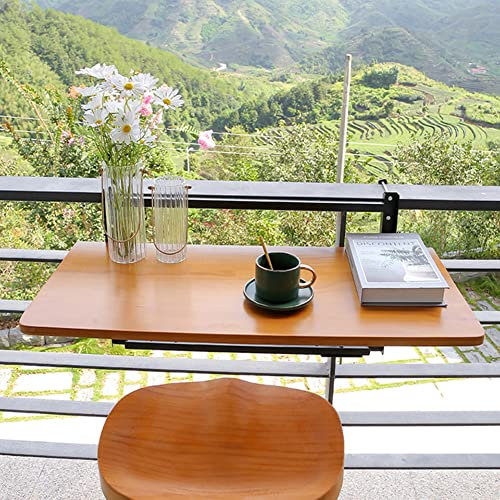 Klappbarer Balkondecktisch, Hängender Geländer-Stehtisch Im Freien, 1,2”Dickes Kiefernbrett, 4-stufig Höhenverstellbar, Kaffee, Computer-Beistelltisch (Farbe : Natural/Black Bracket, Größe : 80x35cm