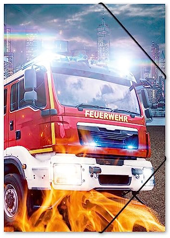 itenga Zeichenmappe DIN A3 mit Motiv - Gummizugmappe Sammelmappe - für Kinder Jugendliche Schüler Mädchen Jungen (Feuerwehr - A3)