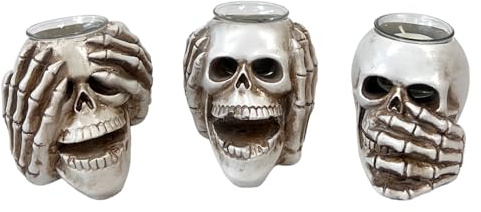 Halloween Skull Tea light holders 3 Wise See No Evil Hear No Evil Speak No Evil Candlestick Craft Décor Spooky Home Decoration Gothic Vintage