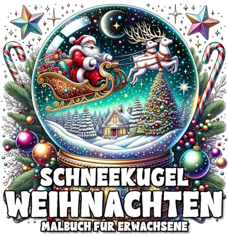 Schneekugel Weihnachten Malbuch für Erwachsene: Mit 101 Illustrationen von niedlichen Tieren, mythologischen Kreaturen und festlichen Urlaubsmomenten für gemütliche Winterentspannung