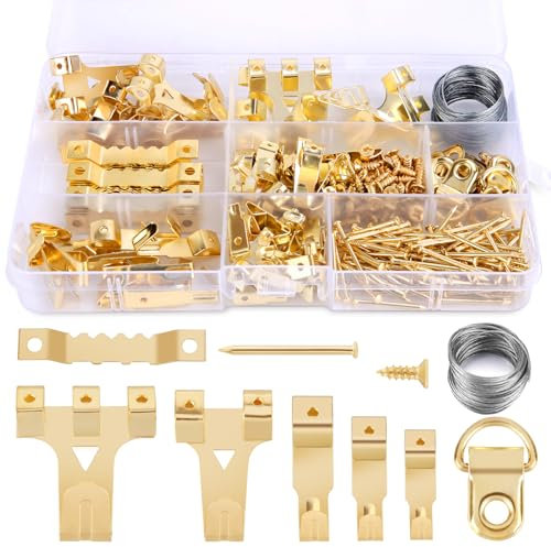 282Pcs Picture Hooks for Hard Walls, Picture Hanging Kit Heavy Duty Picture Hangers with Saw Tooth, D-Ring, Nails, Screws for Photos Frames Mirrors Wooden Wall Painting Clock Bags Clothes