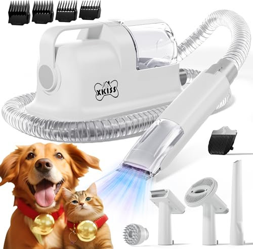 XKISS Hundestaubsauger mit bürste,Profi Haustierpflegeset mit 13000 Pa Saugkraft,leise hundeschermaschine mit staubsauger,Hundebürste Staubsauger mit 5 Pflegewerkzeugen