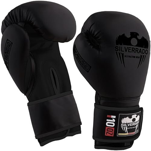SILVER RADO Boxhandschuhe für Männer/Frauen, Muay Thai, Sparring, Kickboxhandschuhe für MMA-Kampfsporttraining und Schlaghandschuhe 8 10 12 14 16 oz (Schwarz, 14oz)
