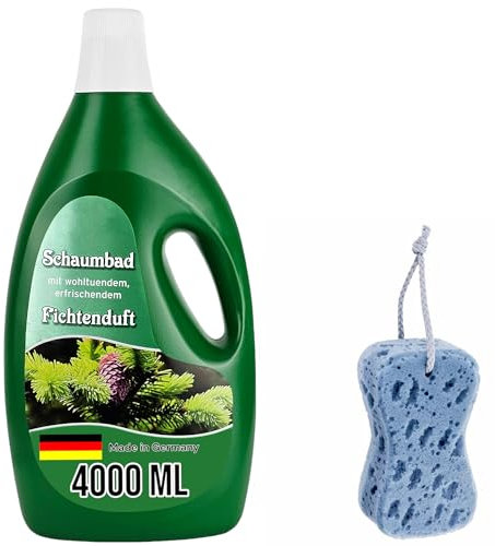 Schaumbad Badewanne Fichte 1 x 4L - Wellness Badezusatz mit Fichtennadel-Aroma, Hautpflege & Entspannung, inkl. Schwamm