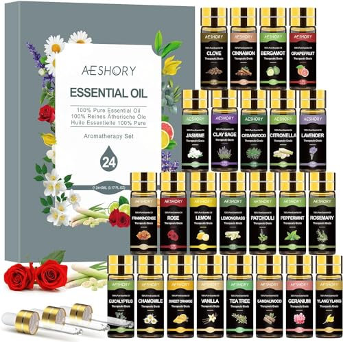 Aeshory Essential Oils for Diffuser for Home 24x5 ML -100% Natural Premium Aromatherapy Oil Set for Skin Care, Relax, Sleep, Massage, Home Cleaning, Perfume, Candle Making