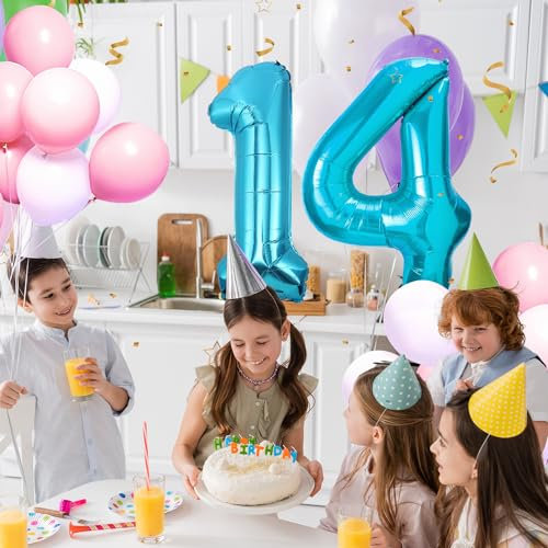 Geburtstag zahlen luftballon 14 jahre | Blau Folienballon 14 XXL -Riesen Folienballon in 40 - 101cm Geburtstagsdeko - Ballon Zahl Deko zum Geburtstag .Fliegt mit Helium