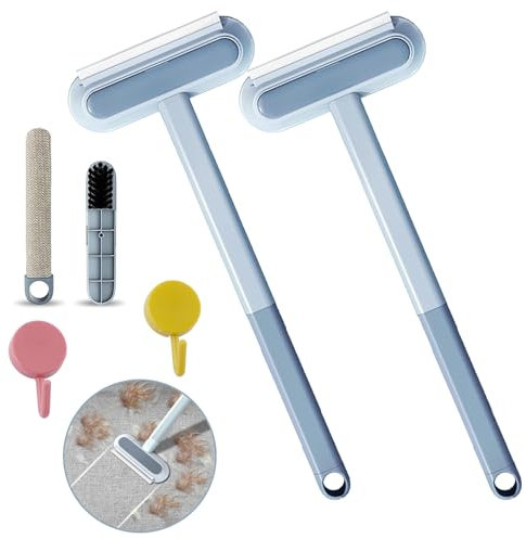 Multifunctional Pet Hair Remover Broom Hair Removal Brush 4 in 1 Pet Hair Removal Tool Adjustable Dog Cat Hair Catcher Carpet Rake with Hooks for Couch, Window Wet and Dry Use 2 Pcs