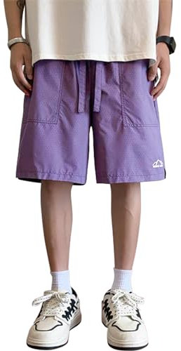 New front Costume da Bagno Uomo Pantaloncini da Uomo Ad Asciugatura Rapida Costume da Spiaggia da Uomo Bermuda Cargo Uomo Tasche Coulisse Regolabile Casual Vacanze Piscina Sport Viola L