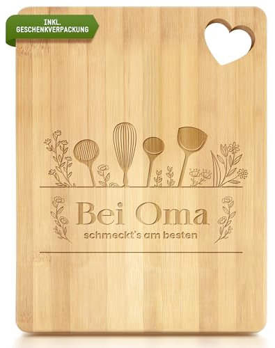 Oma Geschenk, Bambus Schneidebrett Geschenke für Oma zum Weihnachten Geburtstag Muttertag, Weihnachtsgeschenke Küchengeschenke für Oma von Enkel, Schneidebrett Holz, Küchenbrett, Brotbrett 28 נ21,5CM