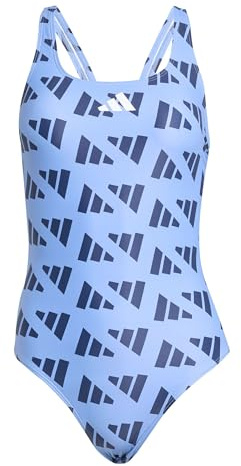 adidas Women's Logo Graphic V-Back Swimsuit, Blue Fusion/Dark Blue, 36