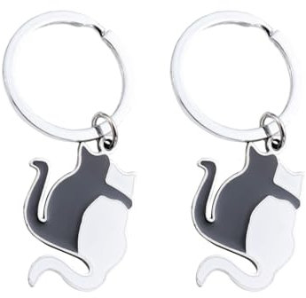 Porte-Clés Chat 2 Pièces, Jolis Charmes De Chat Noir Et Blanc, Porte-Clés en Métal, Charmes De Sac Créatifs, Porte-Clés Intéressants, Cadeaux pour Couples