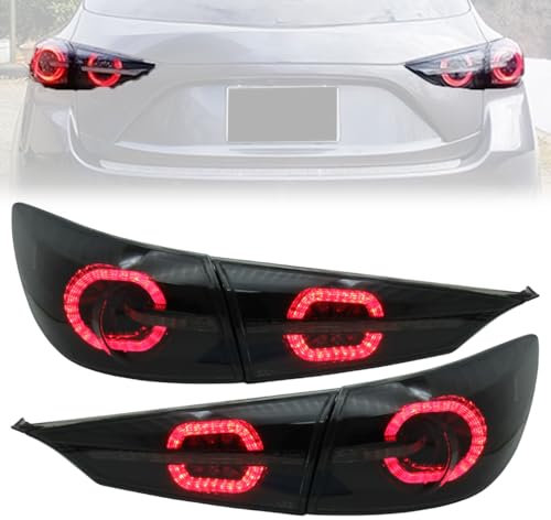 Jrfeng Auto Rückleuchten Heckleuchte für Mazda 3 2014, Bremsleuchte Heckleuchten Rücklicht-Montage 2pcs