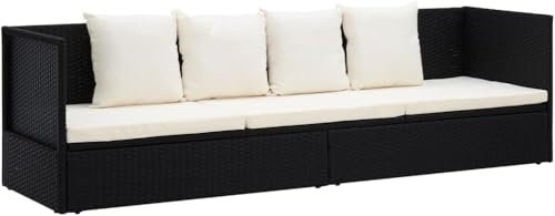 Refined Garten-Sofabett mit Kissen Gartensofa Gartenliege Loungebett Gartenmöbel Outdoor Tagesbett Sofa Schlafsofa Garten Sofa Poly Rattan (Schwarz und Weiß)