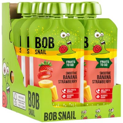 Bob Snail Quetschi Quetschbeutel 10x120g – 100 % Fruchtpüree ohne Zuckerzusatz mit Apfel, Banane, Erdbeere, Mango & mehr Vorteilspack Vegan & wiederverschließbar (Banane-Erdbeere)