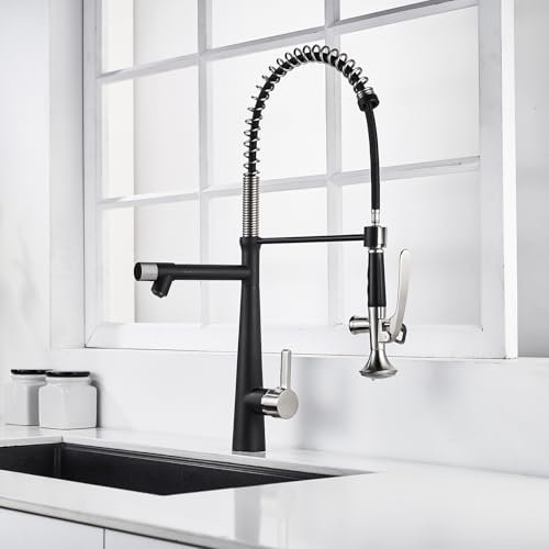 Robinet de Cuisine Robinetterie Mitigeur Cuisine Mitigeur Thermostatique Mitigeur Évier avec Douchette Extractible Rotation à 360° Eau Chaude Et Froide Laiton Noir Et Brossé