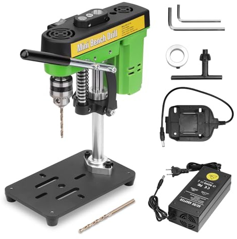 Mini Bench Drill Press,Small Benchtop Drill Press,Two Power Supply Modes,High Precison Low Noise,Compact Benchtop Drilling Machine, DIY Jewelry Making, Metal Wood Working