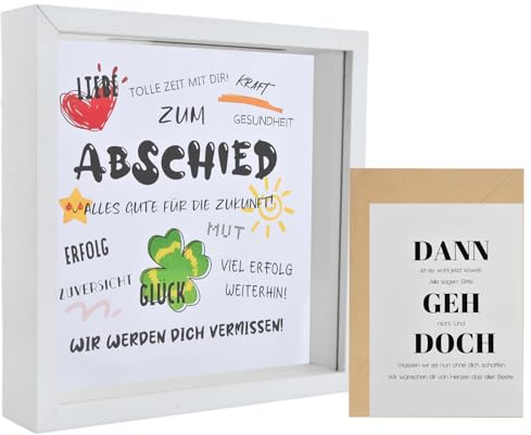 Bilderrahmen Spardose Holz, Lustiges Geldgeschenk & Abschiedsgeschenk für Kollegen, Kollegin, Chef im Büro, Originelle Geschenkidee Jobwechsel, Abschied, Danke