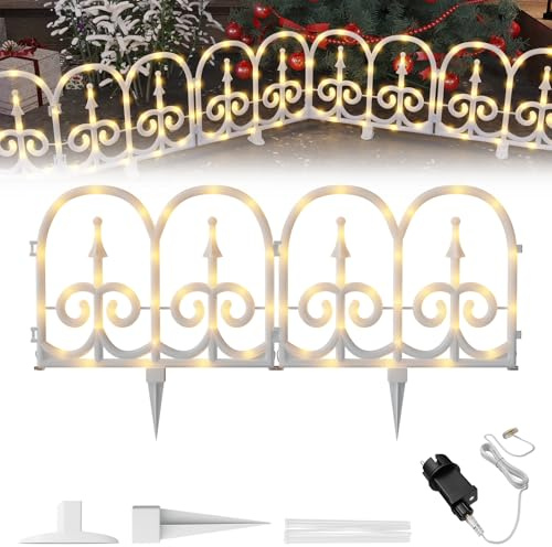 Froadp Beleuchteter Gartenzaun mit LED-Beleuchtung für Weihnachtsbaum 3,75m Miniatur Zaun 10 Stück Garten Lattenzaun Kanten Rasen Weihnachtsdeko Dekorative Gartenzäune - Bogenförmig