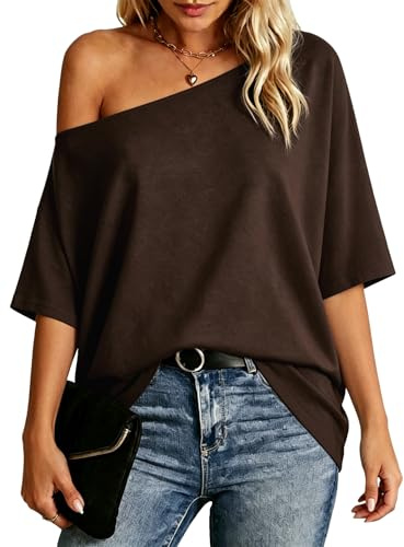 Dressmine Oversized T Shirts for Women Off The Shoulder Tops Sexy Batwing Short Sleeve Summer Casual Fashion Clothes