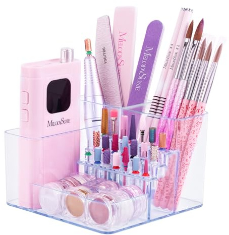 MelodySusie Acrylic Nail Drill Holder 21 Holes Nail Bits Storage Box Clear | Professional Organizer Displayer, Efile Accessories Storage, Manicure Nail Drill Kit Container, Salon and Home Use