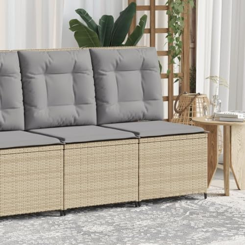 Tonture Gartensessel mit Liegefunktion, Beige Poly Rattan, Verstellbare Rückenlehne, UV-beständig, für Balkon, Terrasse, Garten, Inklusive Kissen, 110 kg Tragfähigkeit