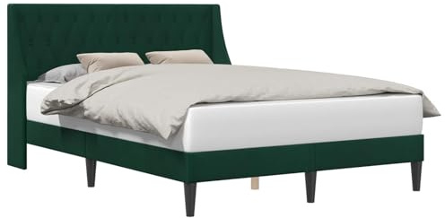vidaXL Bettrahmen mit Kopfteil Dunkelgrün 140 x 190 cm Samt, Modernes rechteckiges Bettgestell, langlebiges Samtfinish, komfortable Schlafzimmermöbel, schlankes Design
