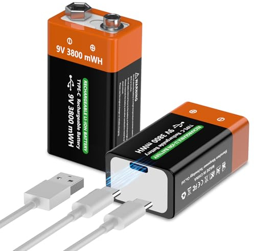 9V blockbatterie Akku (2Stück) – Effizienter Wiederaufladbar 9V Li-Ionen Akku, mit 3800 mWh Ultra-Hohe Kapazität Perfekt für Rauchmelder, Multimeter, Mikrofone, Spielzeug & andere Anwendungen