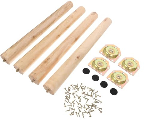 WESIEVYA Holz Tischbeine 33cm Höhe mit Montageplatten – 4 Möbelbeine Satz aus Massivem Holz für Wohnzimmermöbel Wie Sofa und TV Schrank