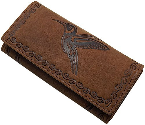 myledershop Grand Cuir de Buffle Femme Porte-Monnaie avec Colibri-Motif avec Blocage RFID et NFC (Cognac)