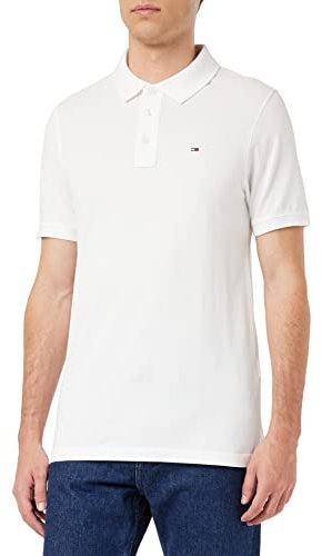 Tommy Jeans - Mens Clothes - Tommy Jeans Men - Designer T Shirts Men - Original Fine Pique Short Sleeve Polo - Classic White - Size S