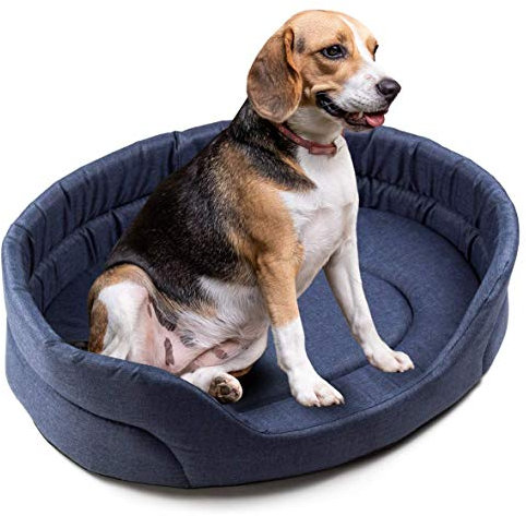 BOUTIQUE ZOO Hundebett S Hundesofa Hundekissen für kleine/mittlere/große Hunde, Farbe: Blau (Leinenimiatat)