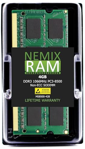 Memoria SODIMM para ordenador portátil (4 GB, 1 x 4 GB) DDR3-1066 MHZ PC3-8500 2Rx8