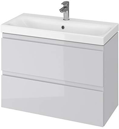 VBChome Badmöbel Grau 80 cm Slim Waschbecken mit Unterschrank Waschtisch 2-Schubladen Moduo