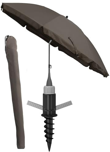 4smile Sonnenschirm Strand SunnyJoy 3-IN-1-SET, Fb. Taupe - Strandschirm Ø 180 cm + Bodenhülse + Schutzhülle - Strandschirm windfest stabil, Strandschirm mit UV-Schutz 50+