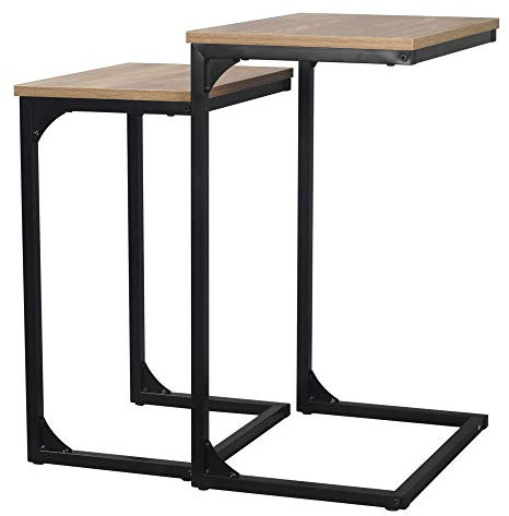 URBNLIVING Seville Modern Wooden Metal Frame Side End Table Nesting Coffee Living Bedroom (Oak)