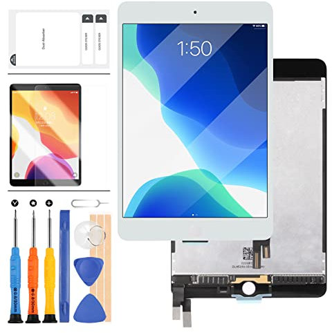 Schermo di Ricambio per iPad Mini 4 A1538 A1550 8.9 LCD Display Touch Digitizer Assembly, Tablet Pannello Frontale e Schermo LCD Riparazione, con Strumenti +Vetro Temperato Senza Tasto Home (Bianco)