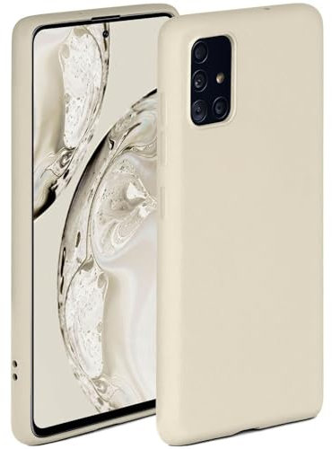 ONEFLOW Soft Case für Samsung Galaxy A51 Hülle aus Silikon mit Kameraschutz, Silikonhülle mit erhöhtem Schutz fürs Display, Backcover Schutzhülle, weiche Handyhülle, Creme