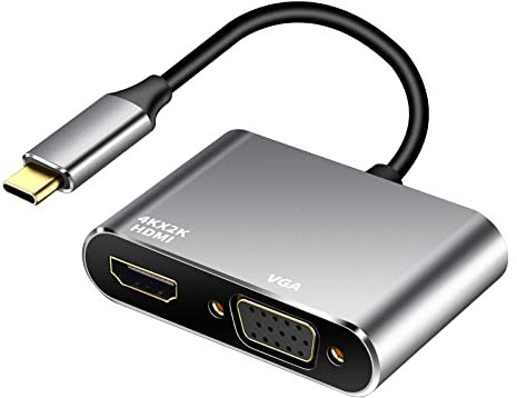 Adaptateur USB C Vers HDMI VGA, 4K HDMI/1080P VGA USB-C 2 en 1 Hub Thunderbolt 3 Convertisseur pour MacBook/Pro/Air, Chromebook Pixel, Dell XPS 13/15, Samsung Galaxy S22/S21/S20, Plus