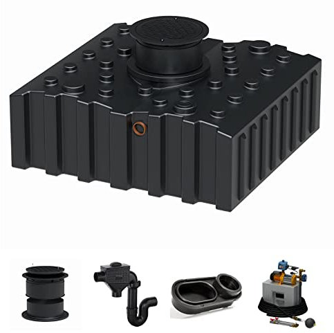 Zisterne Flachtank 4000 Liter Komfort V inkl. Ausgleichsdom, Deckel, Regenwasserfilter mit Siphon, beruhigtem Zulauf und Regenwasserpumpen-Set - Regenwasserbehälter bzw. Regenwassertank unterirdisch