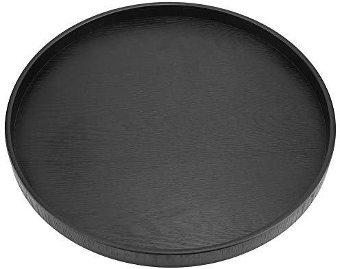 Vassoio da portata in bambù, vassoio rotondo con manico in legno, vassoio in bambù per colazione, tè, tavolino da caffè, vassoio decorativo per maggiordomo ottomano, 37,5 x 37,5 cm (nero)